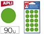 PASTILLE ADHSIVE APLI AGIPA DIAMTRE 19MM PERMANENTE COLORIS VERT POCHETTE 90 UNITS