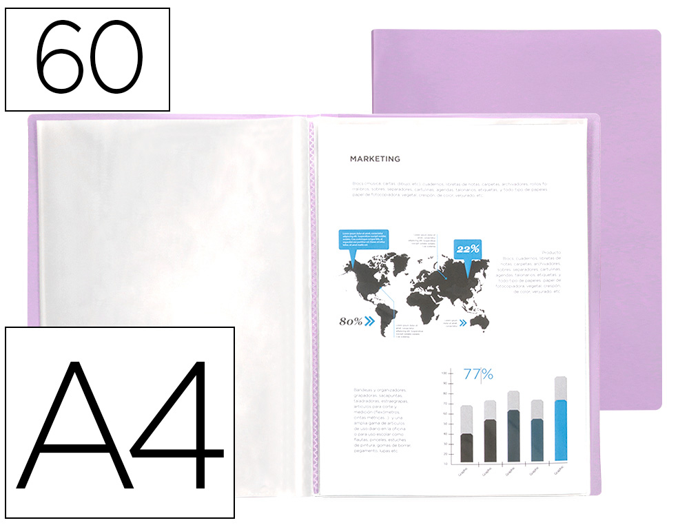 PROTEGE-DOCUMENTS LIDERPAPEL POLYPROPYLENE COUVERTURE      FLEXIBLE 60 POCHETTES FIXES   A4 220X297MM LAVANDE OPAQUE