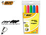 SURLIGNEUR BIC HIGHLIGHTER GRIP CAOUTCHOUC POINTE        MOYENNE BISEAUTEE POCHETTE 5  UNITES JAUNE BLEU VERT ORANGE