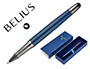 STYLO-BILLE BELIUS NEPTUNO ALUMINIUM TEXTURE ONDULEE ATTRIBUTS GUN ENCRE BLEUE COLORIS BLEU MARINE DANS COFFRET CADEAU