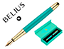 STYLO-PLUME BELIUS SOIREE ALUMINIUM DETAILS ET ATTRIBUTS OR ENCRE BLEUE COLORIS TURQUOISE DANS COFFRET CADEAU