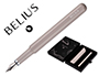 STYLO-PLUME ET ETUI EN SIMILI CUIR BELIUS SPACE B MONOCHROME SANS AGRAFE ENCRE BLEUE COLORIS GRIS DANS COFFRET CADEAU