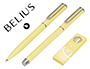 PARURE STYLO-BILLE ET ROLLER BELIUS ENDLESS SUMMER ALUMINIUM ATRIBUTS ARGENT ENCRE BLEUE COLORIS JAUNE COFFRET CADEAU