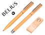 PARURE STYLO-BILLE ET ROLLER BELIUS ENDLESS SUMMER ALUMINIUM ATRIBUTS ARGENT ENCRE BLEUE COLORIS ORANGE COFFRET CADEAU
