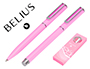 PARURE STYLO-BILLE ET ROLLER BELIUS ENDLESS SUMMER ALUMINIUM ATRIBUTS ARGENT ENCRE BLEUE COLORIS ROSE COFFRET CADEAU
