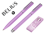 PARURE STYLO-BILLE ET ROLLER BELIUS ENDLESS SUMMER ALUMINIUM ATRIBUTS ARGENT ENCRE BLEUE COLORIS MAUVE COFFRET CADEAU