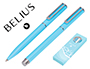 PARURE STYLO-BILLE ET ROLLER BELIUS ENDLESS SUMMER ALUMINIUM ATRIBUTS ARGENT ENCRE BLEUE COLORIS BLEU COFFRET CADEAU