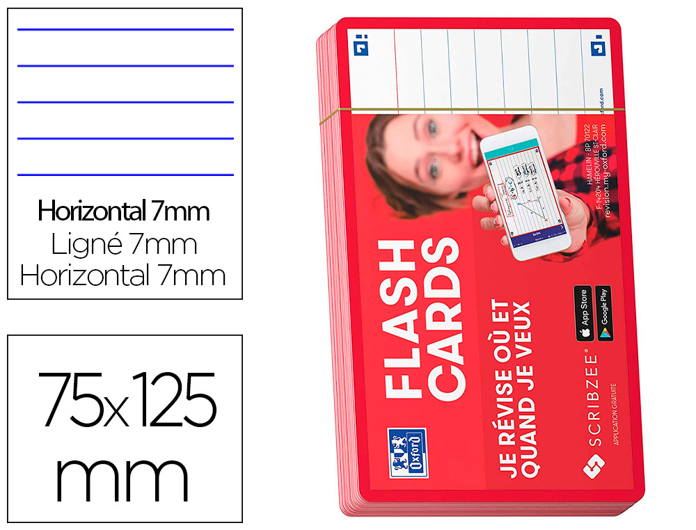 OXFORD Flash 2.0 Lot de 80 Fiches Flash Cards Format 7, 5 x 12, 5cm Ligne  Recto/Verso - Cadre Couleurs Assorties - Fiches Bristol : :  Fournitures de bureau