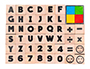 MINI TAMPONS EN BOIS SODERTEX LETTRES ET CHIFFRES + 1       ENCREUR 4 COULEURS - 2 X 2 X  2 CM - 44 PCS