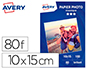 PAPIER PHOTO AVERY BRILLANT 180G 10X15 PAQUET DE 80       FEUILLES