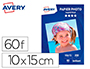 PAPIER PHOTO AVERY BRILLANT 200G 10X15 PAQUET DE 60       FEUILLES