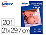 PAPIER PHOTO AVERY BRILLANT 250G A4 PAQUET DE 20 FEUILLES