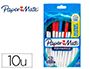 STYLO-BILLE KILOMETRICO PAPER MATE POINTE MOYENNE 1MM       ENCRES ASSORITES 4NOIR 4 BLEU 2 ROUGE SACHET DE 10