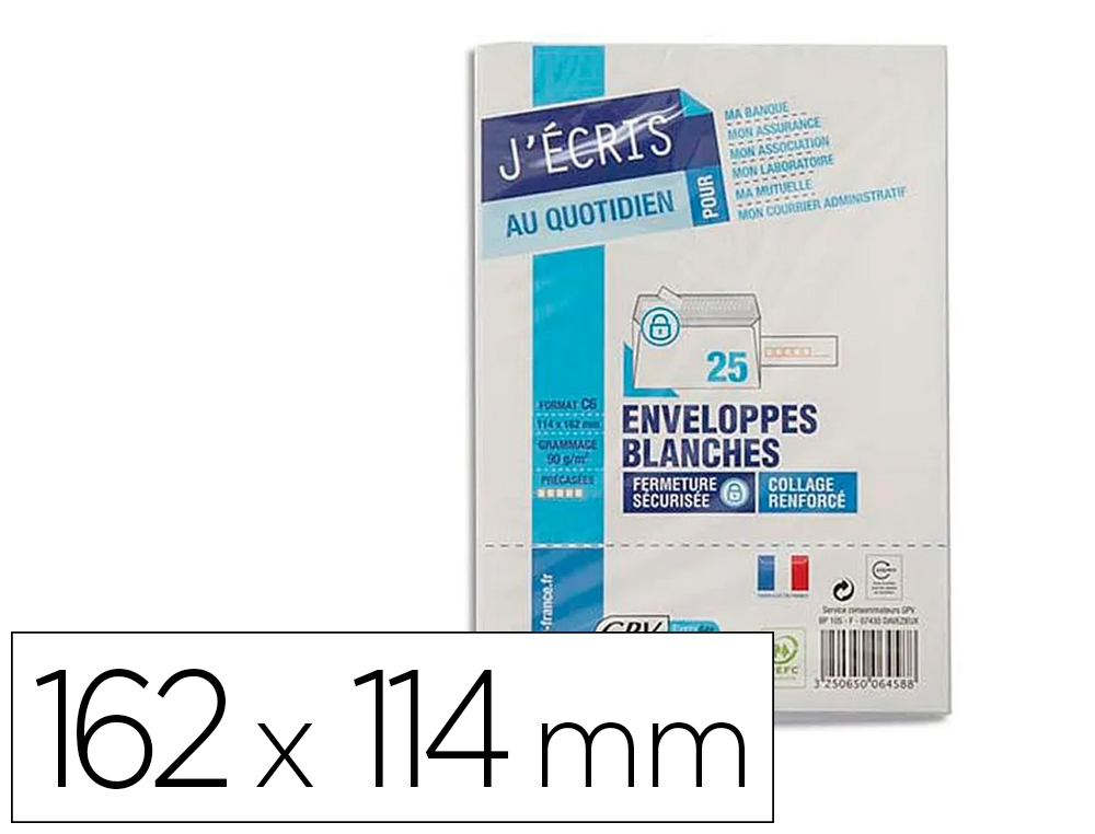 lot de 50 petites enveloppes courrier DL- papier velin blanc 80g format 110  x 220 mm une enveloppe blanche avec fermeture bande adhésive autocollante