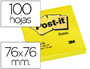 BLOC-NOTES POST-IT COULEURS NON 76X76MM 100F REPOSITIONNABLES COLORIS JAUNE FLUO