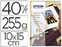 PAPIER PHOTO EPSON JET D'ENCRE PREMIUM GLOSSY GLAC SUPER BRILLANT 10X15CM 255G/M2 PAQUET 40 FEUILLES