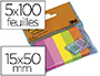 MARQUE-PAGES POST-IT PAPIER NOTES MARKERS 15X50MM COLORIS NON LOT 5 BLOCSX100F