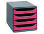 MODULE CLASSEMENT EXACOMPTA BIG BOX 4 TIROIRS OUVERTS MONOBLOC ULTRA RIGIDE 347X278X267MM COLORIS GRIS/FRAMBOISE