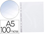 POCHETTE Q-CONNECT POLYPROPYLNE 10/100E PERFORE OUVERTURE DESSUS A5 148X210MM SACHET 100 UNITS