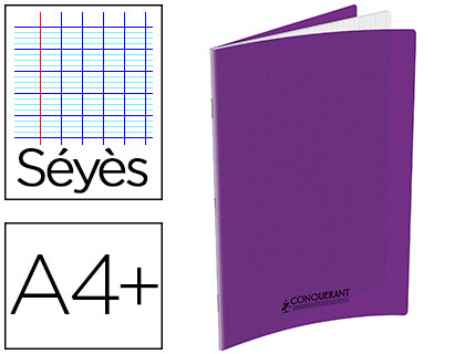 CAHIER PIQU CONQURANT CLASSIQUE COUVERTURE POLYPROPYLNE RIGIDE TRANSPARENT A4+ 24X32CM 48 PAGES 90G SYS VIOLET
