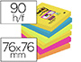 BLOC-NOTES POST-IT SUPER STICKY COULEUR CARNIVAL 76X76MM 90FJAU/NEO/BLEU MER/VEJAU ON/FUCHSIA/ORANGE NON 6 BLOCS
