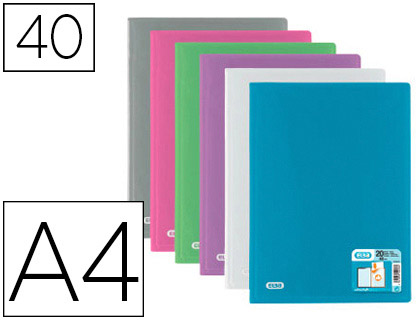 PROTGE-DOCUMENTS ELBA HAWA POLYPROPYLNE COUVERTURE RIGIDE A4 PORTE-TIQUETTE 40 POCHETTES 80 VUES COLORIS ASSORTIS
