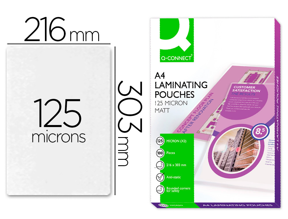 POCHETTE PLASTIFICATION Q-CONNECT  CHAUD CONOMIQUE FORMAT A4 125 MICRONS MAT BOTE 100 UNITS