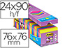 BLOC-NOTES POST-IT SUPER STICKY 76X76MM 90F REPOSITIONNABLES ADHSIF RENFORC COLORIS ASSORTIS NON BARQUETTE 24 BLOCS