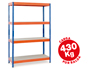 TAGRE MTALLIQUE AR 4 TABLETTES BOIS SUPPORTE 430KG/TABLETTE MONTAGE FACILE 200X100X60CM COLORIS BLEU/ORANGE