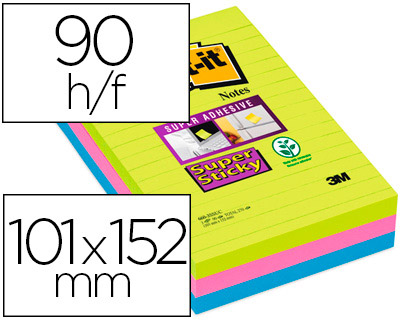 Post-it Notes Repositionnables Super Sticky Lignées Rectangle 125