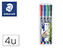 STYLO-FEUTRE STAEDTLER LUMOCOLOR PERMANENT POINTE FINE 0.6MM MULTI-SUPPORTS SCHAGE IMMDIAT RSISTANT EAU POCHETTE 4U