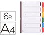 INTERCALAIRE EXACOMPTA CARTE BLANCHE 160G 6 POSITIONS A4 ONGLETS COULEUR RENFORCS