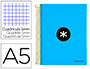 CAHIER SPIRALE LIDERPAPEL ANTARTIK A5 240P 90G COUVERTURE REMBORDE QUADRILLAGE 5MM 6 TROUS COIL-LOCK COLORIS BLEU