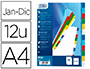 INTERCALAIRE ELBA POLYPROPYLNE INDCHIRABLE 12/100E MENSUEL 12 TOUCHES A4 PAGE DE GARDE IMPRIMABLE COLORIS ASSORTIS