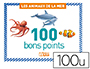 BONS POINTS EDITIONS LITO ANIMAUX MER TEXTE PEDAGOGIQUE AU VERSO 79X57MM BOITE 100    UNITES