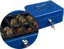 CAISSE MONNAIE Q-CONNECT STRUCTURE ACIER 0.8MM PAISSEUR PLATEAU AMOVIBLE ESPACE BILLETS 200X160X90MM COLORIS BLEU