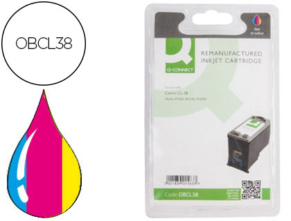 CARTOUCHE Q-CONNECT JET D'ENCRE COMPATIBLE IMPRIMANTES CANON CL38 PACK ENCRE 3 COULEURS CYAN MAGENTA JAUNE